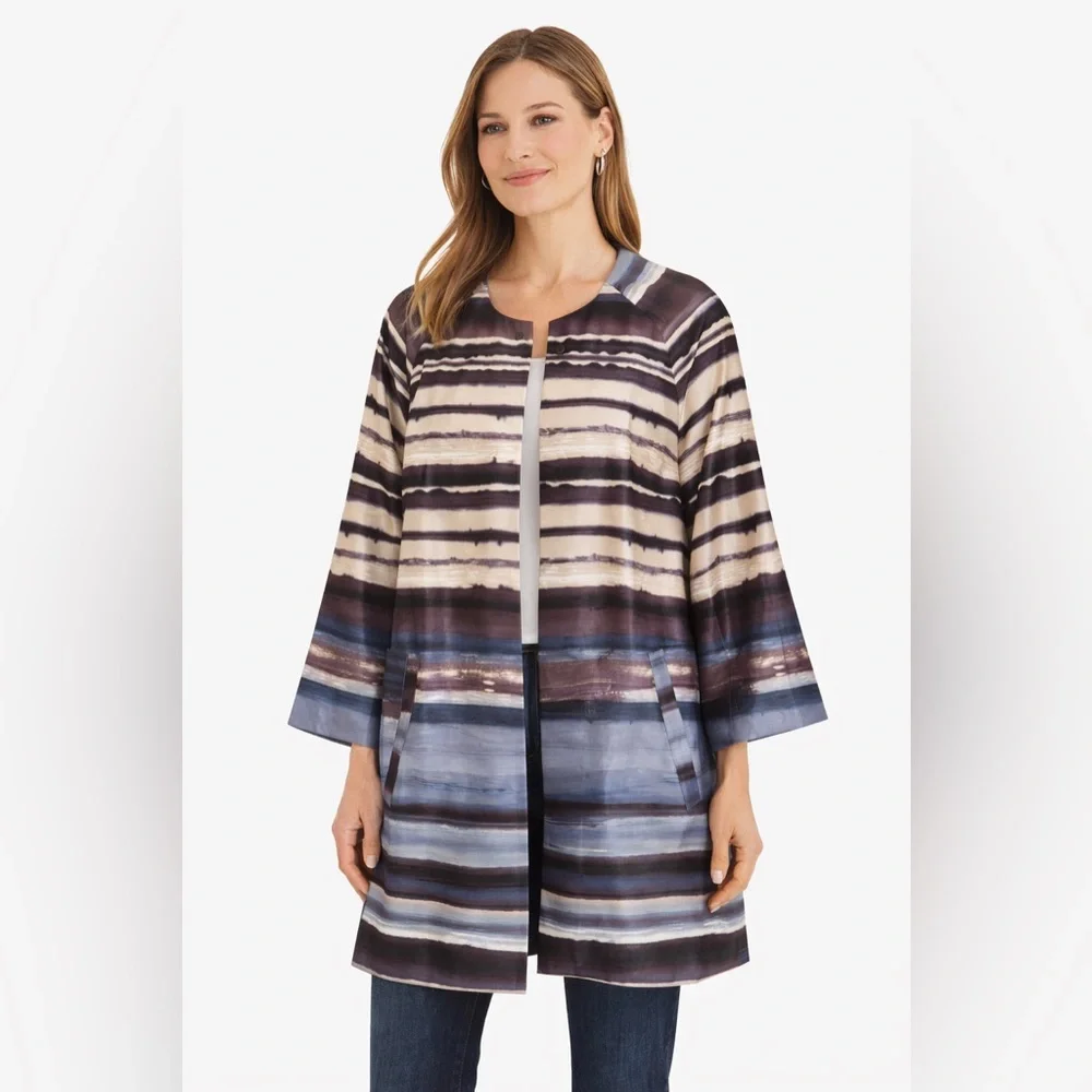 Chico's Shantung Topper Jacket Blue Multi Size 1 Medium NWT - Picture 1 of 14